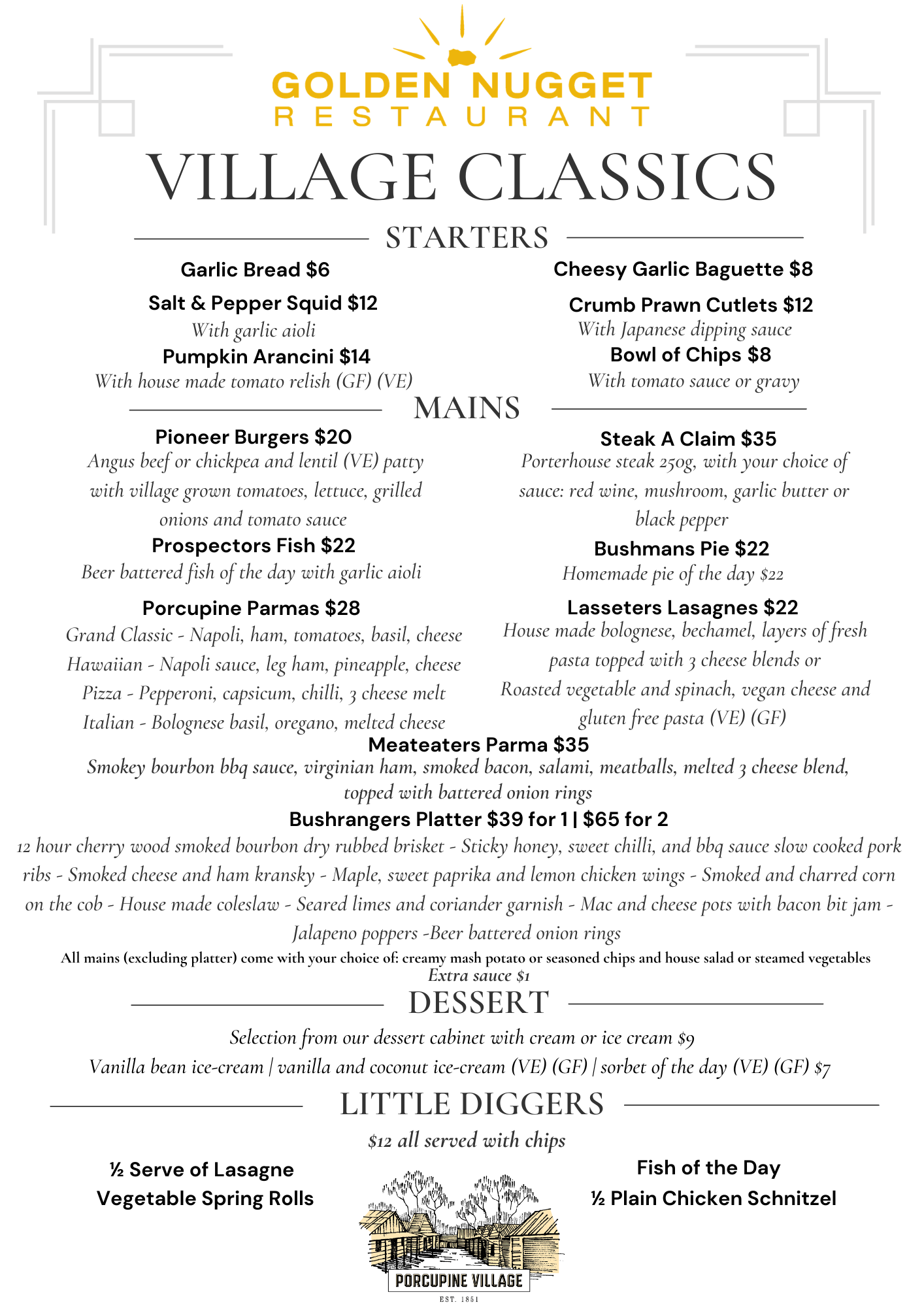 Village Classics Menu